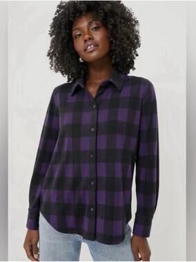 NWT Tuckernuck Chandler Flannel Button-Down Shirt Aubergine Check Purple Small